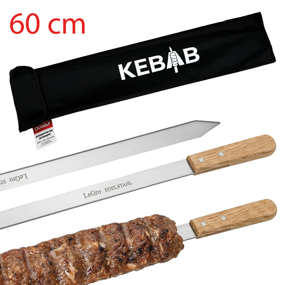 Adana Kebap Grillspieß mit Holzgriff - Edelstahl,  ( 6 Stück ) 