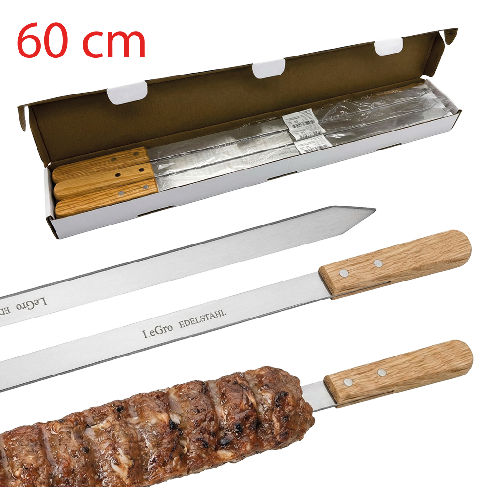 Adana Kebap Grillspieß mit Holzgriff - Edelstahl,  ( 12 Stück )  